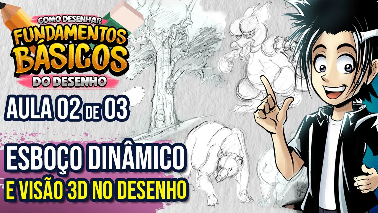 Visão 3D e esboço dinâmico para DESENHAR | Semana Fundamentos do desenho AULA 02 de 03