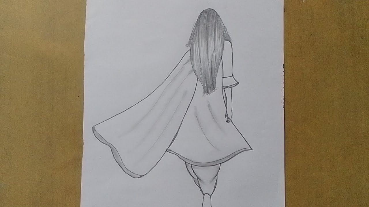 Girl with Chudidar Dress Drawing ll Drawing ideas ll #drawing #easydrawingideas #pencilart #sketch