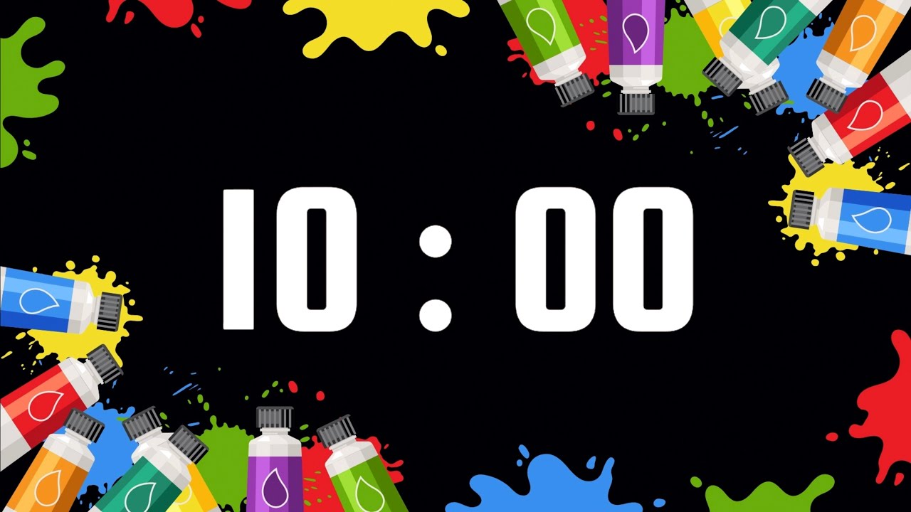 10 Minute Timer | With Upbeat Instrumental Music & Alarm Bell | Paint and Splatters Art Theme 🎨