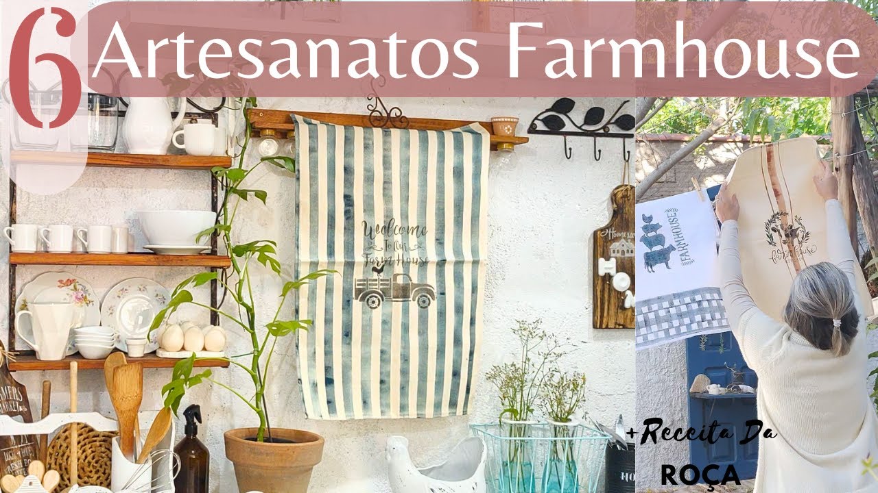 UAU😍 6 BELOS ARTESANATOS com STENCIL pra decorar a casa FARMHOUSE🏡Lanche da Roça 🧑🏼‍🌾 Panos de prato