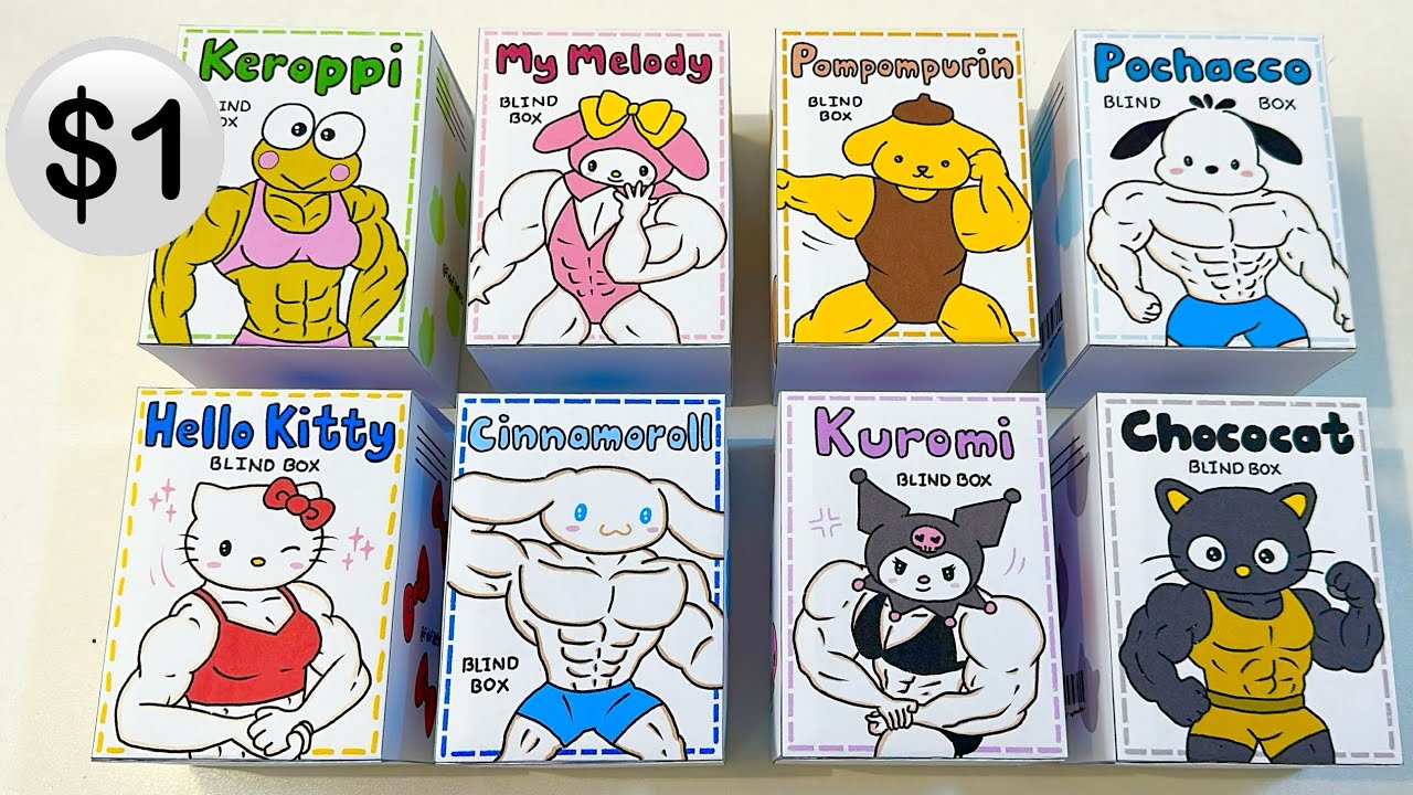 [💸paper diy💸] $1 SANRIO KUROMI, CINNAMOROLL, MY MELODY, ETC. BLIND BOX unboxing! | asmr