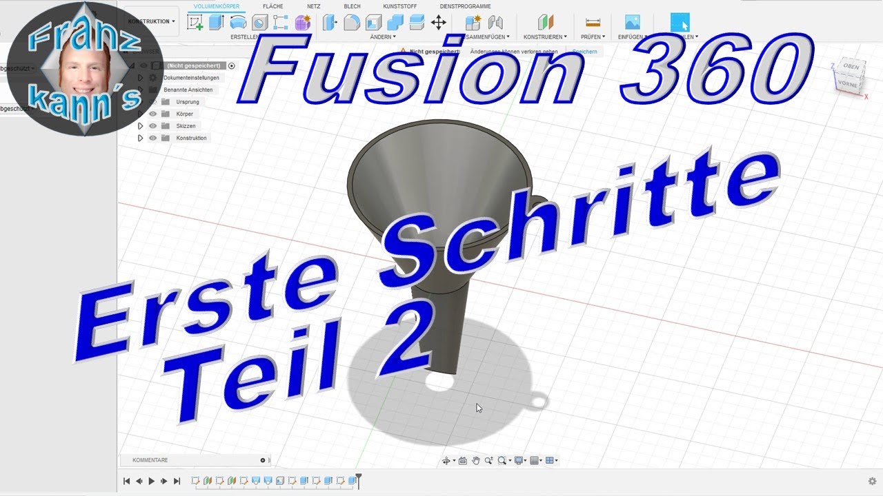 Fusion360 - Versatzebenen, Flächen verbinden, Erhebung, Aushöhlen, Bögen zeichnen. Tutorial