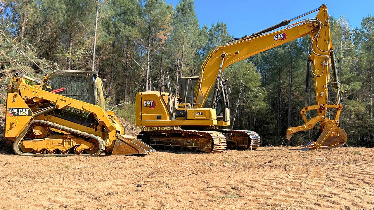 Two CATs Slashing Through The Pine Forest, Building A New Home Site…