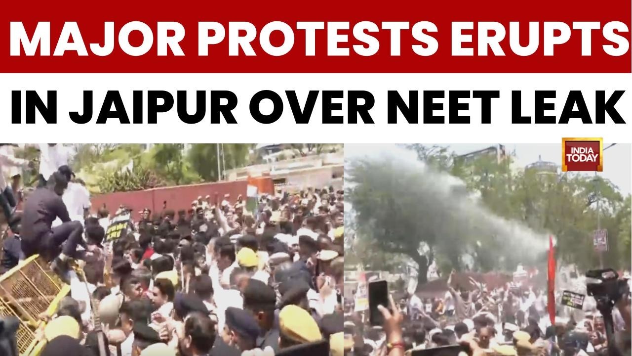 NEET Leak: Cong Protests NEET Paper Leak In Jaipur As Police Use Water Cannons To Disperse Crowd