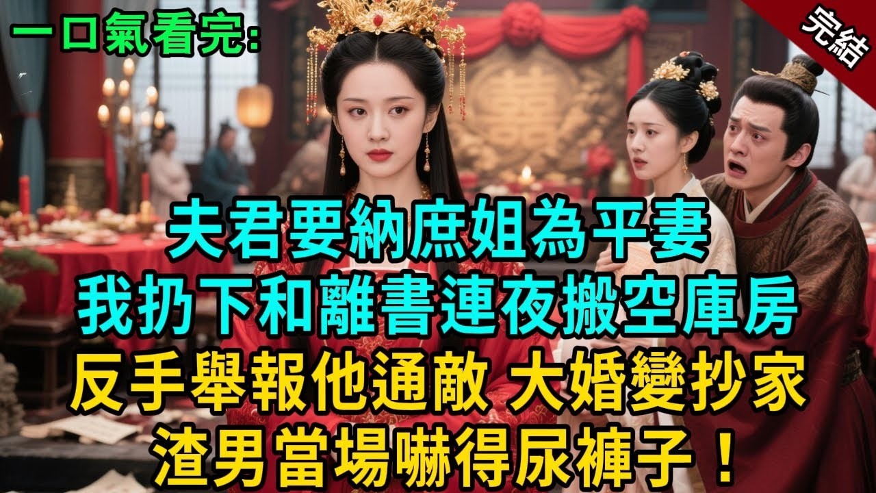 完結古言爽文：慶功宴上夫君要納庶姐為平妻，我扔下和離書連夜搬空庫房，反手舉報他通敵，大婚變抄家現場，渣男當場嚇得尿褲子！
