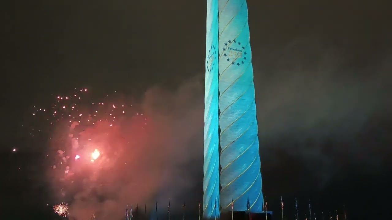 Last minutes of fireworks to celebrate New Year 2026 at Washington Monument in Washington D.C.