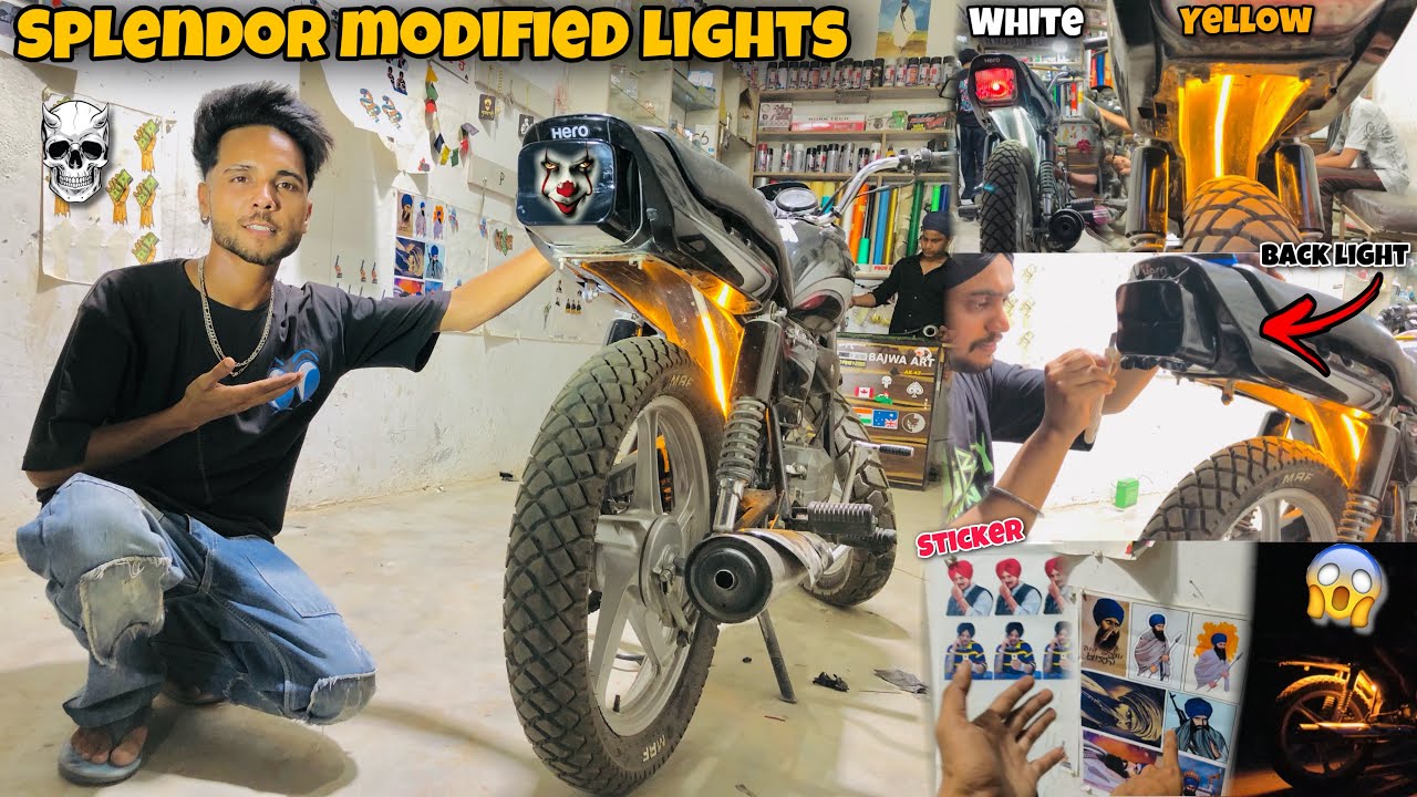 Splendor Modified Lights😍 || White Or Yellow Colour😱 || Back Light Wrap || Splendor Modified 2023