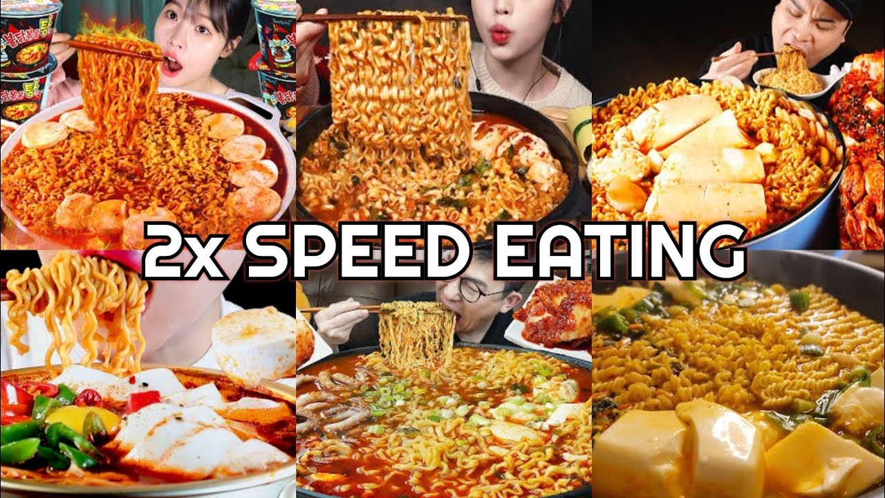 Soft Tofu Ramyeon Spicy Noodle Soup Mukbang ASMR 2x Speed Eating Show 