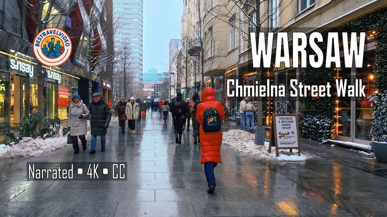 Chmielna Street, Warsaw 🇵🇱 Winter City Walk 4K (Day + Night) | Narration
