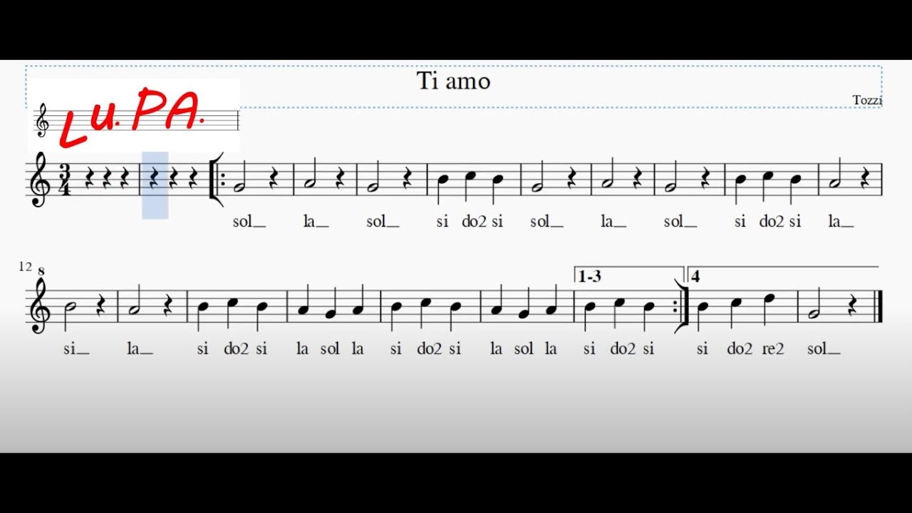 Ti amo (U. Tozzi) - Flauto dolce - Note - Spartito - Canto - Tutorial - Recorder