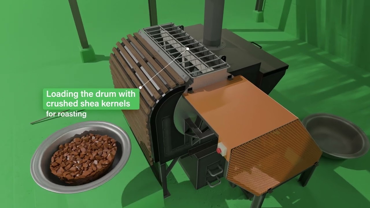 Shea kernel roaster using shea processing residues as fuel