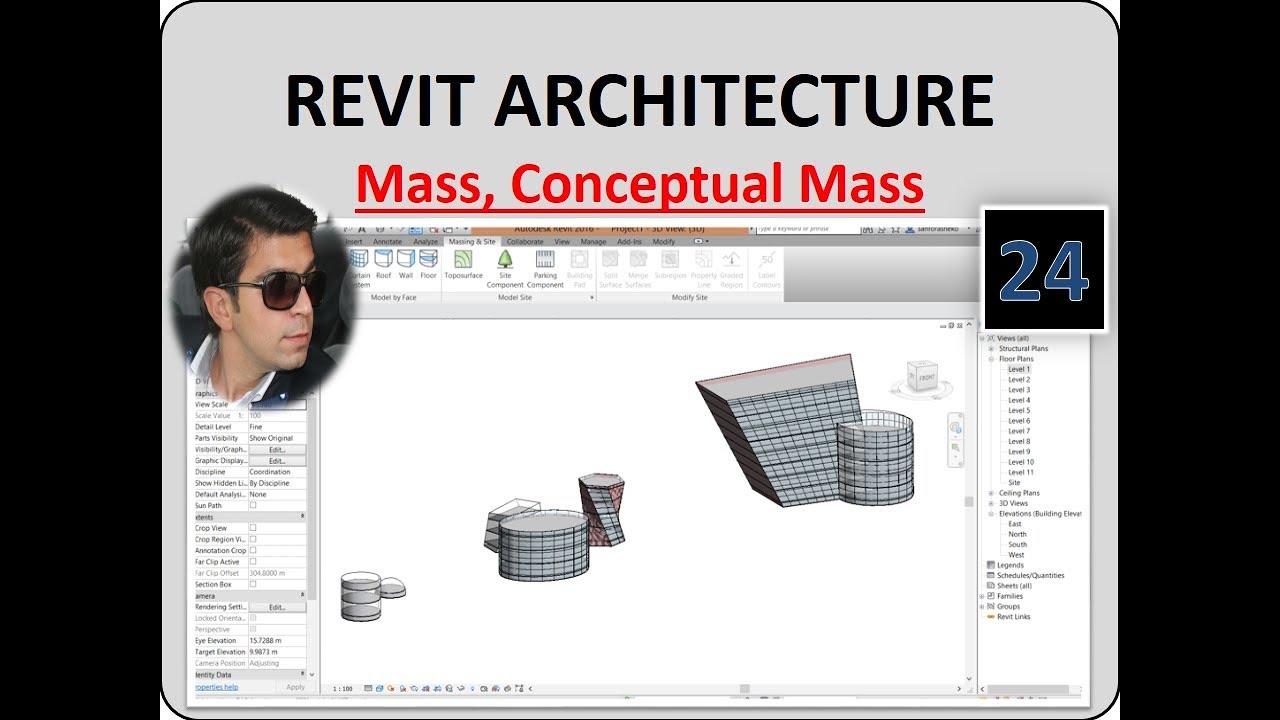 24 - Mass Forms in Revit ( How To Create Shape ) شرح عمل الكتل المعمارية باستخدام الريفيت