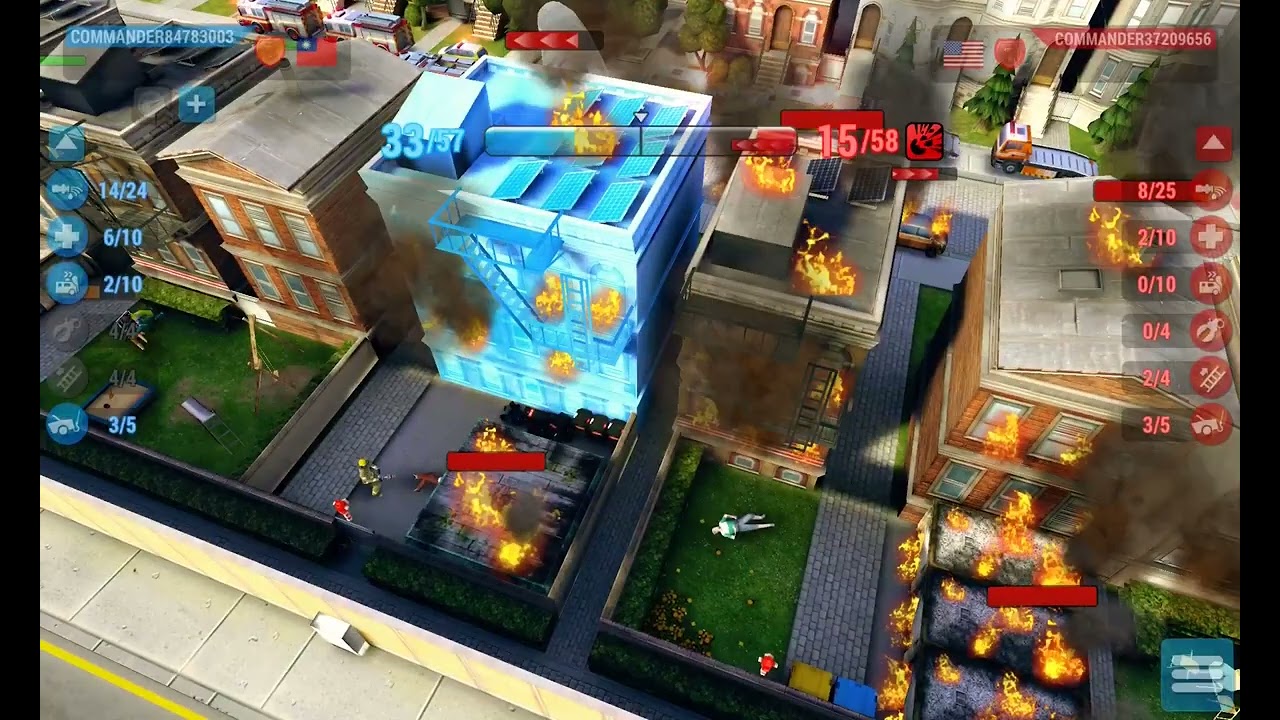 Emergency HQ, Hero Level 154, 1 vs 1 Mission, Row of houses on fire