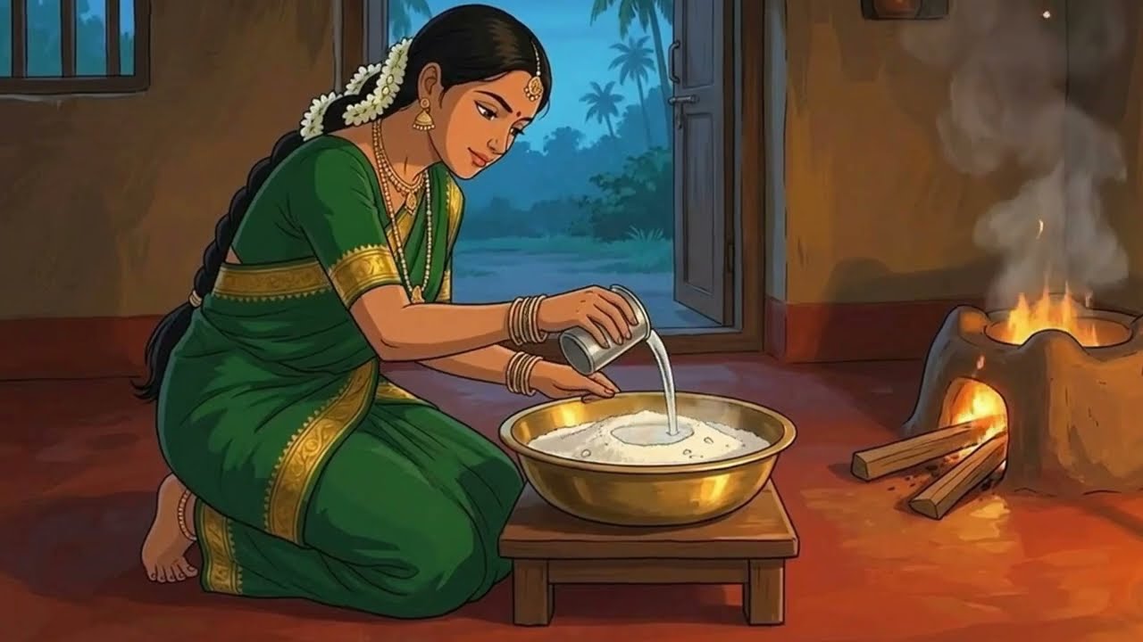 Peaceful Indian Village Evening | Firewood Vegetable Kurma & Idiyappam (Ghibli Style) ASMR