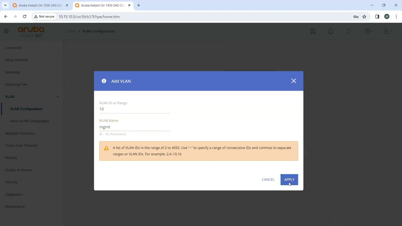 Базовая конфигурация коммутатора HPE Instant On 1930