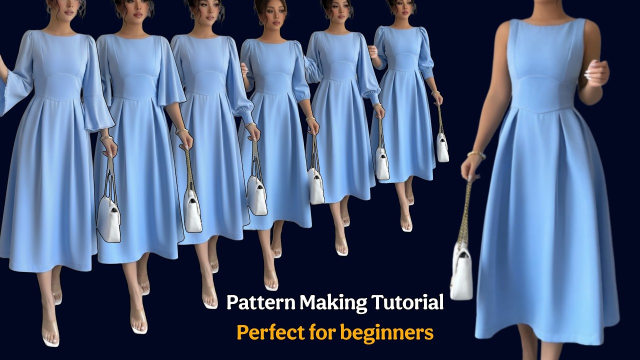 ✅️ The Secret to Quick & Elegant Long Dress Pattern Making | One pattern with many sleeves