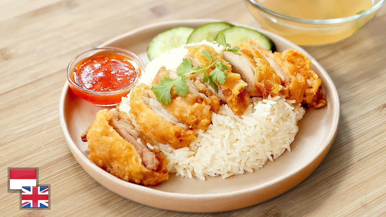 Resep CRISPY CHICKEN RICE: Nasi Hainan Krispi [Praktis Pakai Rice Cooker]
