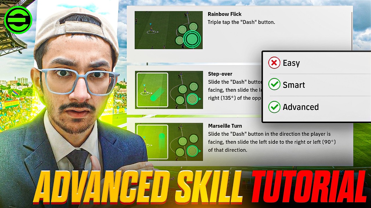 DETAILED GUIDE FOR STEP OVER + RAINBOW FLICK + ALL SKILLS in efootball Mobile 🔦 FEINT COMMAND TYPES⚡