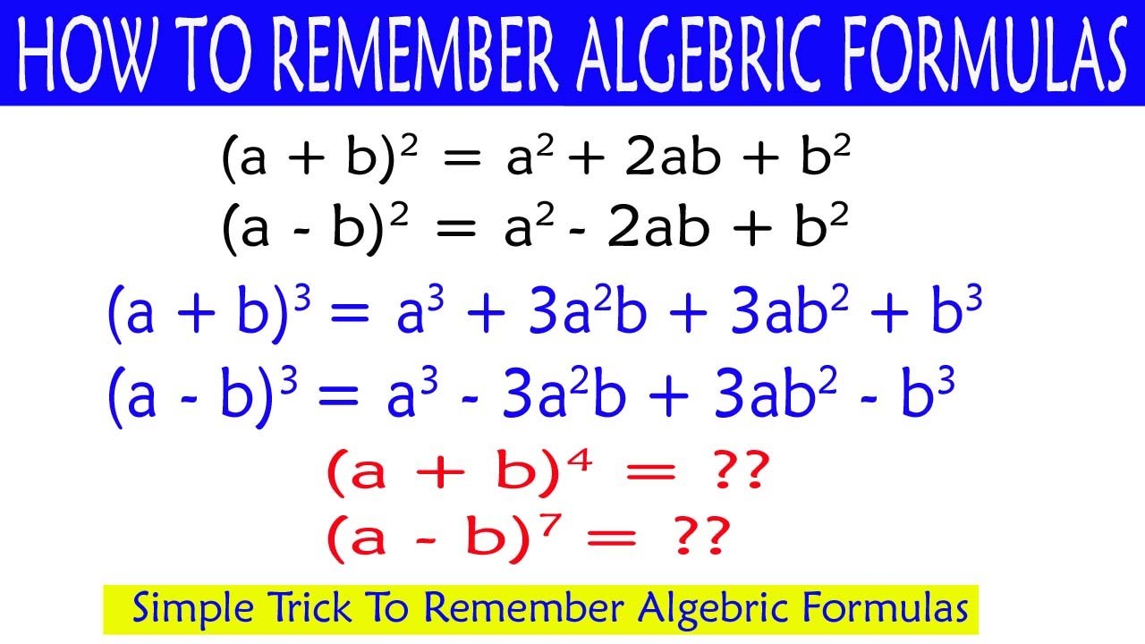 Algebraic Formulas Trick in Telugu I Easy method to remember Algebraic Formulas I How to make it I