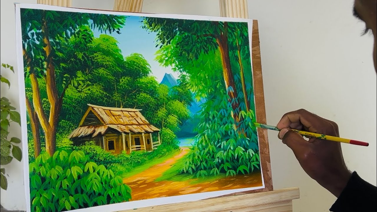 Beautiful nature painting //landscape painting￼ for beginners //scenery painting