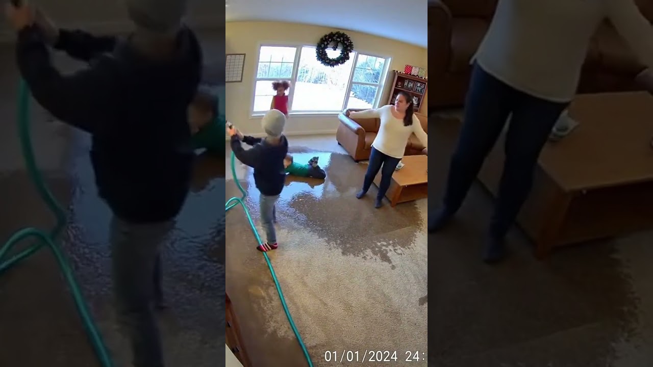 Kids' Water Chaos: Mom's Epic New Year's Living Room Meltdown