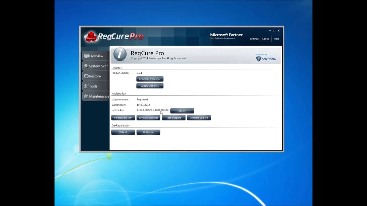 The About Page in RegCure Pro