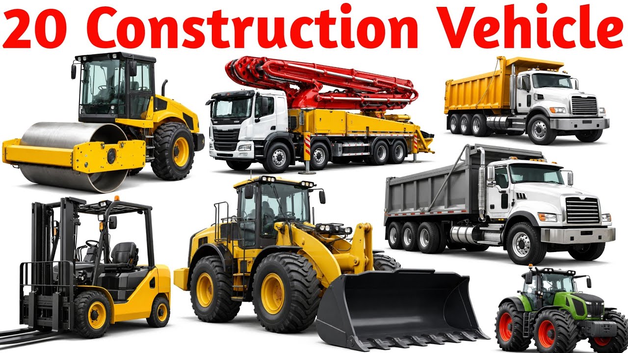 Construction Vehicles के नाम | JCB, Crane, Dumper | Kids Vocabulary Learning