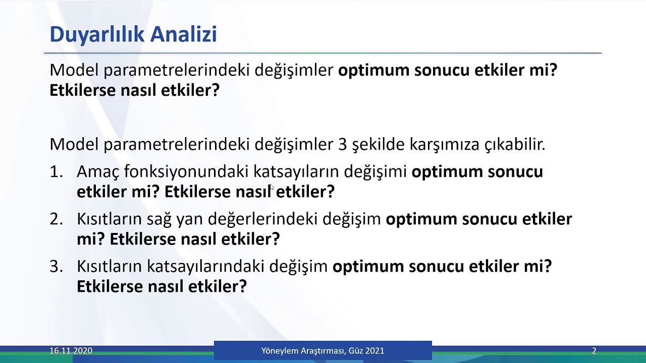 7- Excel Solver ile Duyarlılık Analizleri