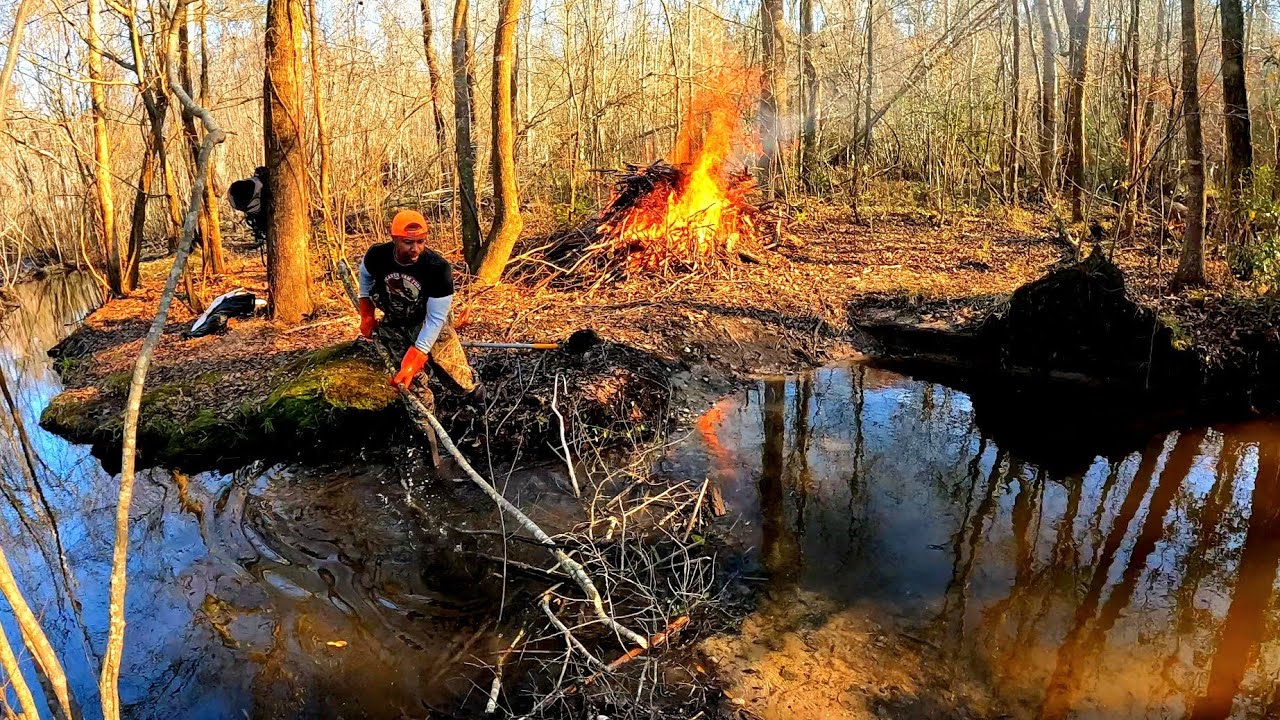 Burning Beaver Dam Debris Pile At The Culvert In Gator Creek! || Beaver Dam Removal! #beaverdam