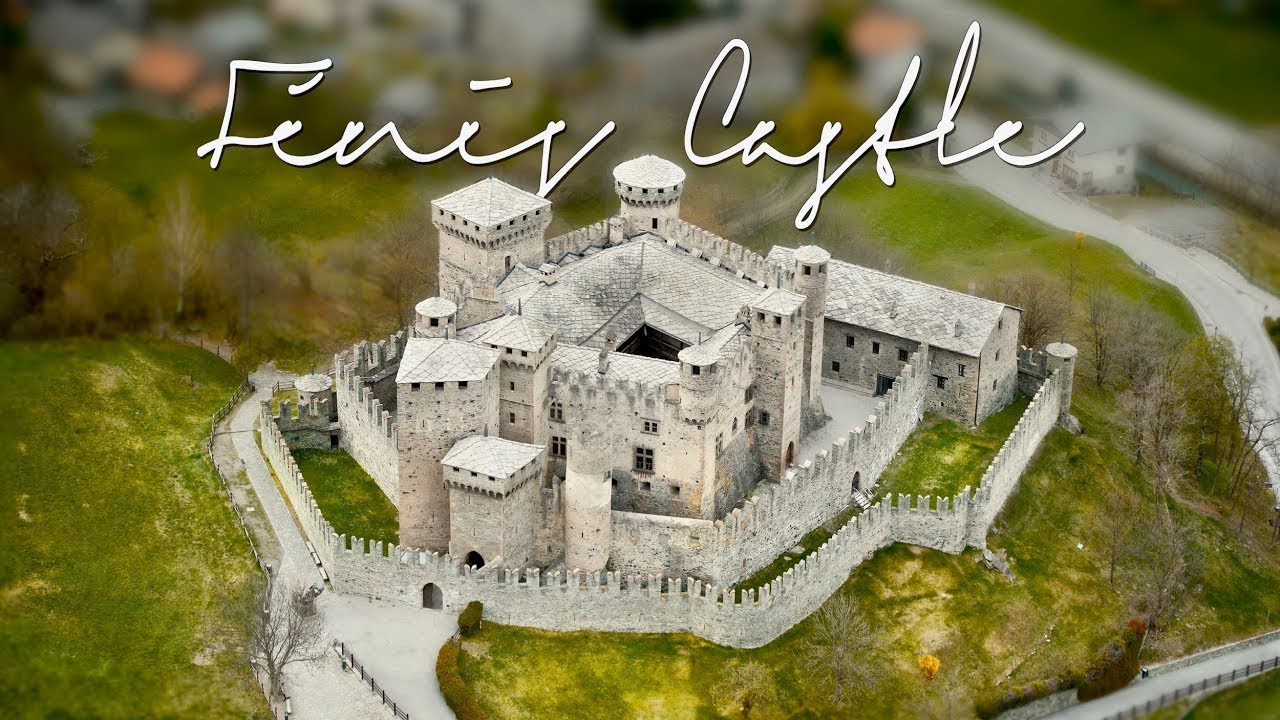 Travel Italy: Fénis Castle (Fenis) Aosta Valley. 4K Drone Aerial Video