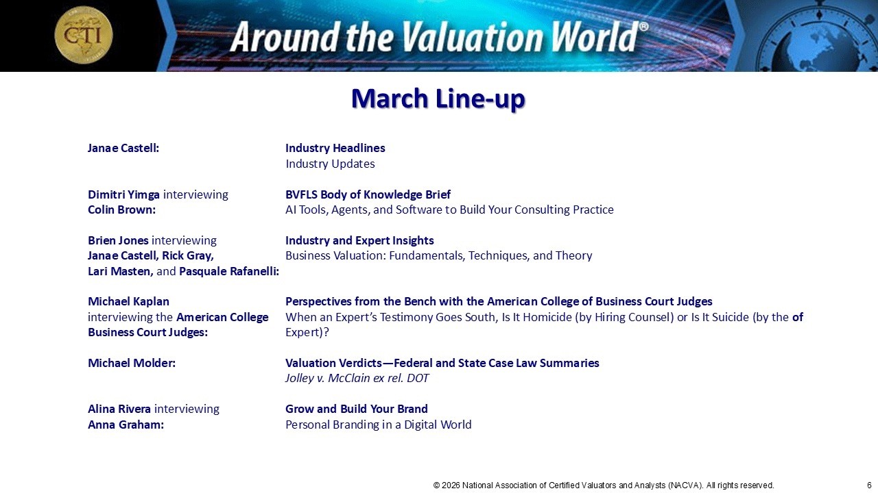 Around the Valuation World® Webcast | March 16, 2026