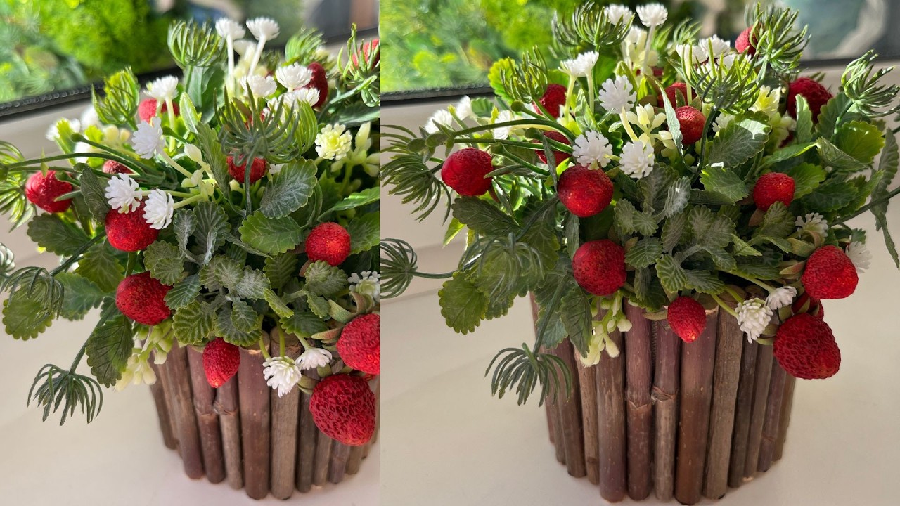 Делаем реалистичную ЗЕМЛЯНИКУ(клубнику)🍓 из ВОЗДУШНОГО ПЛАСТИЛИНА 🔥/ Весення композиция с земляникой