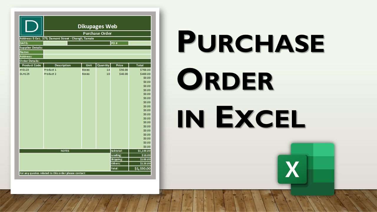 How to Create a Purchase Order in Excel | Excel Template Design