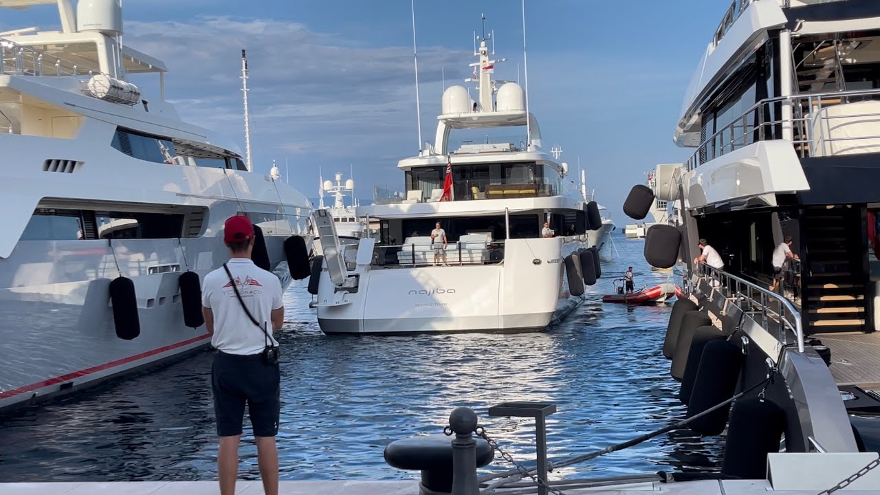 $50M  Almarzouq Brother's NAJIBA yacht  Docking between two Superyachts @archiesvlogmc