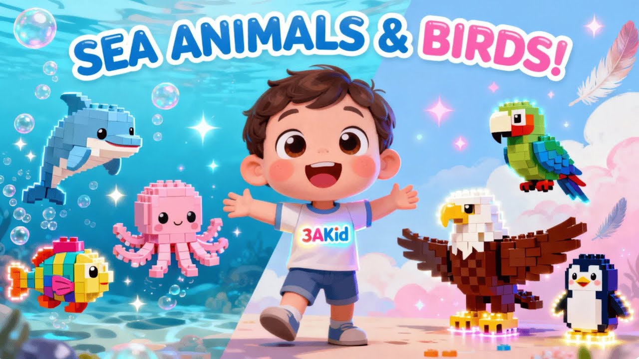 Sea Animals & Birds for Kids  Learn Animal Names & Sounds in English  3ALegoKids