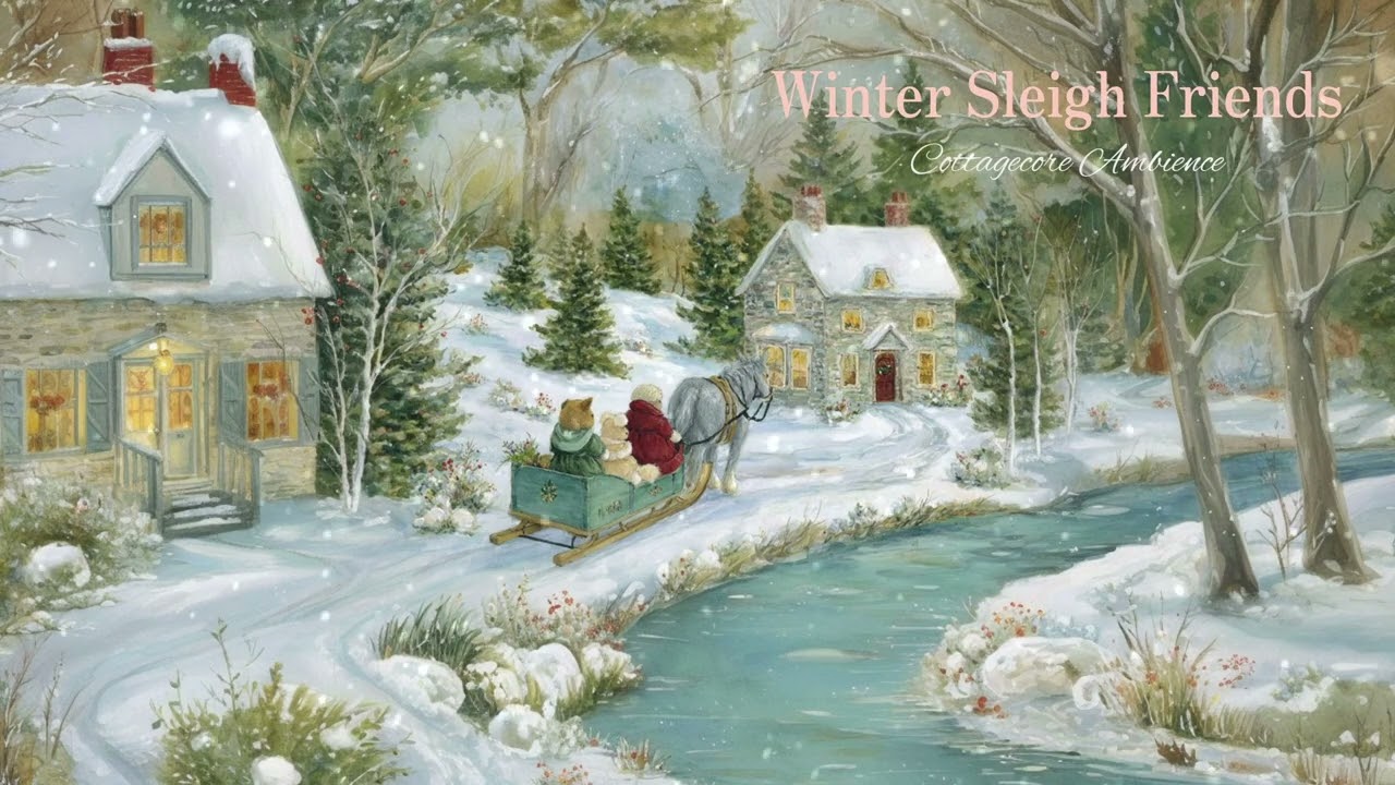 [Cottagecore Music] A sleigh 🛷 heading to the countryside cottage through the snow❄️