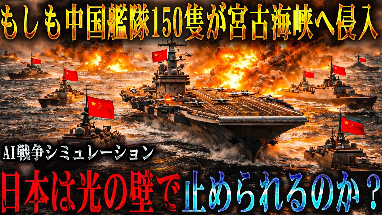 【宮古海峡危機】もしも中国艦隊150隻が強行侵入したら日本は光の壁で制海を守り切れるのか？【AIシミュレーション】