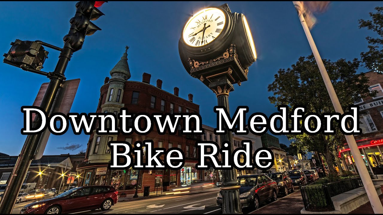 [4K] Bike Ride through Downtown Medford Massachusetts at Sunset.