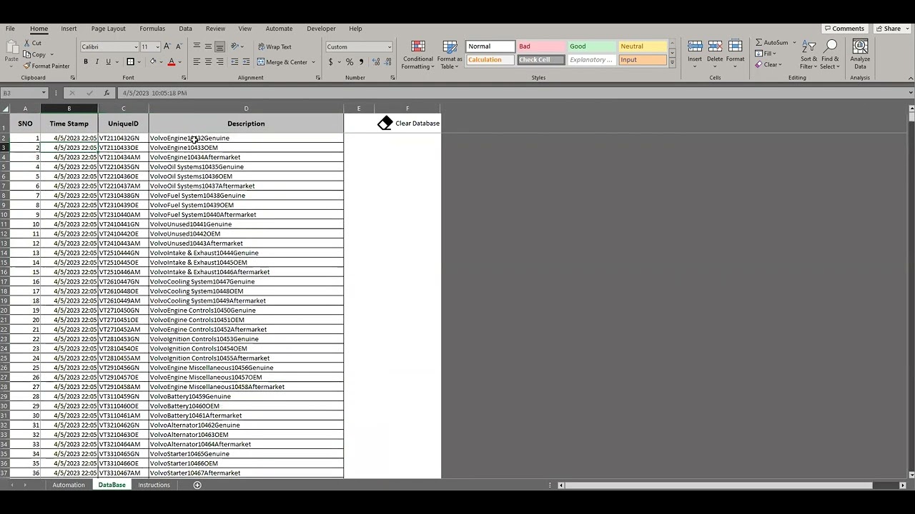 Part Numbers Unique ID generation Excel Based Automation