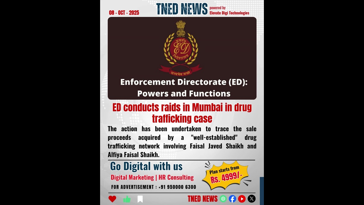 ED conducts raids in Mumbai in drug trafficking case |  #tnednews