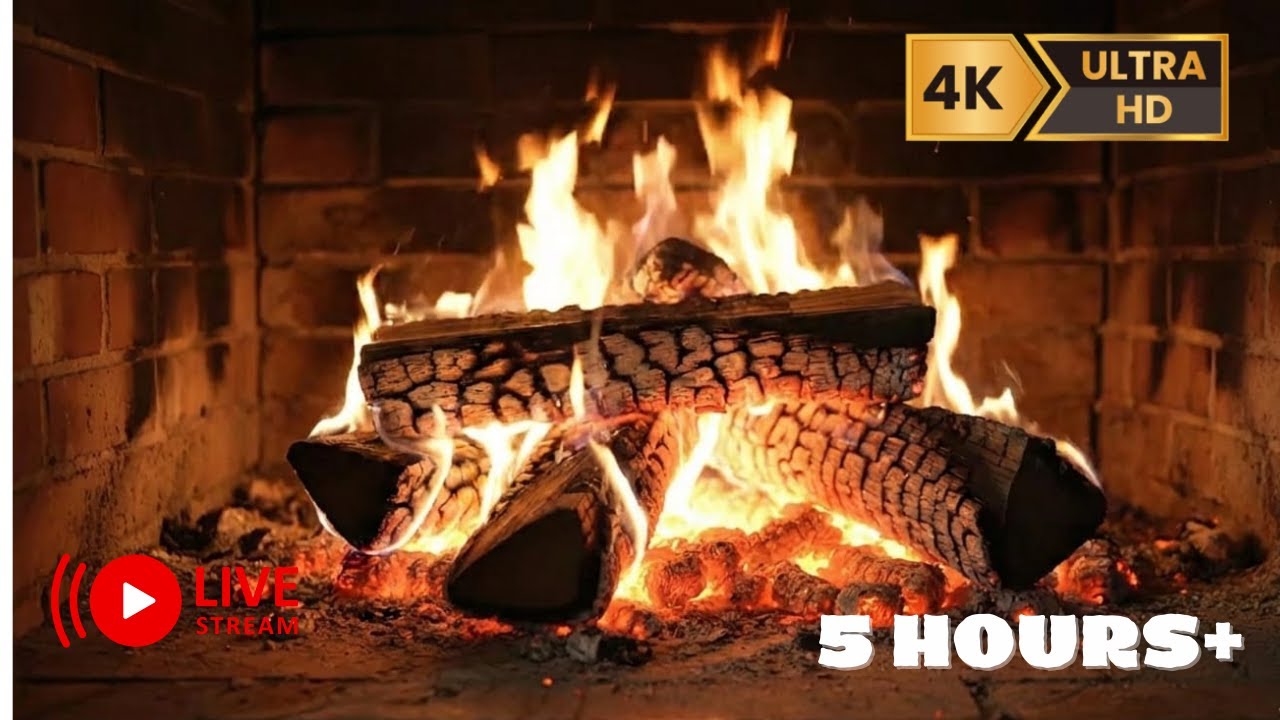 5-Hour Cozy Fireplace 4K 🔥 Crackling Fire Sounds for Sleep & Relaxation