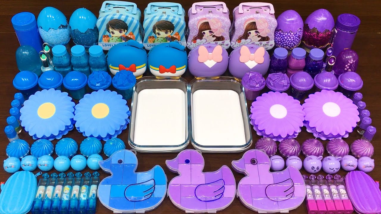 PURPLE vs BLUE! Mixing Random into GLOSSY Slime ! Satisfying Slime Video #381