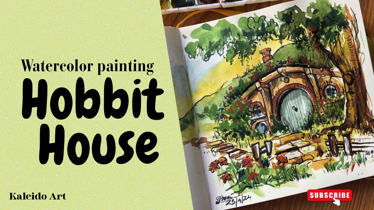 How To Paint Hobbit House in watercolor / Hobbit House painting  #hobbithouse #watercolorpainting