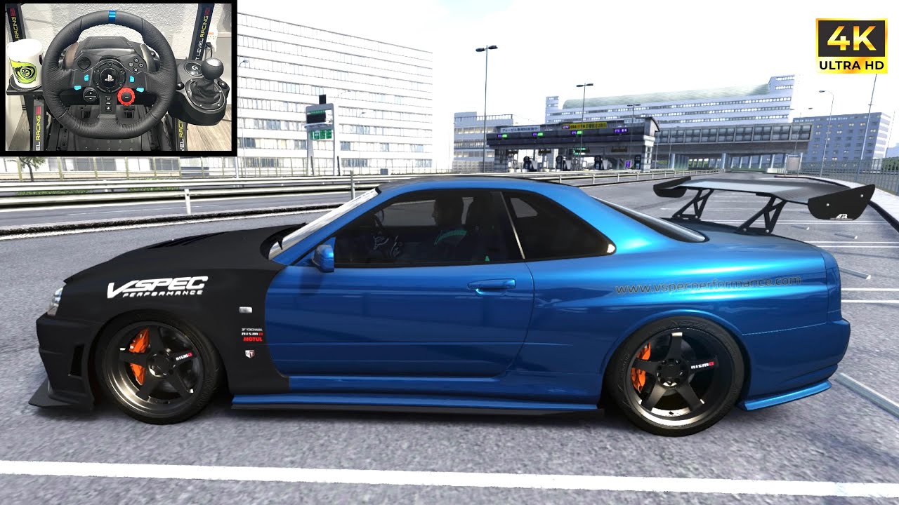 950 HP R34 Nissan GTR Big Turbo Insane Exhaust Sound | Shutoko Assetto Corsa Logitech G29 Sim Racing