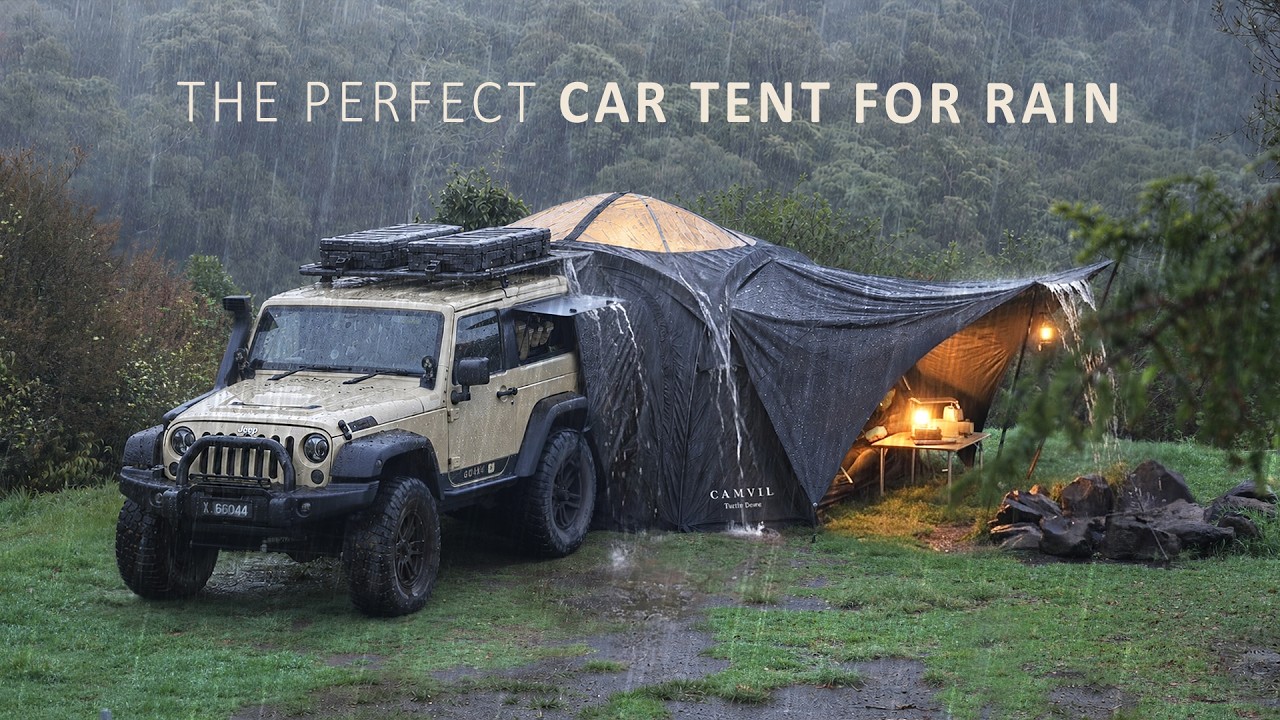 DARK & GLOOMY Rain Camp in my COZY Car Tent 🌧️ Relax, Eat, Sleep, Study ASMR