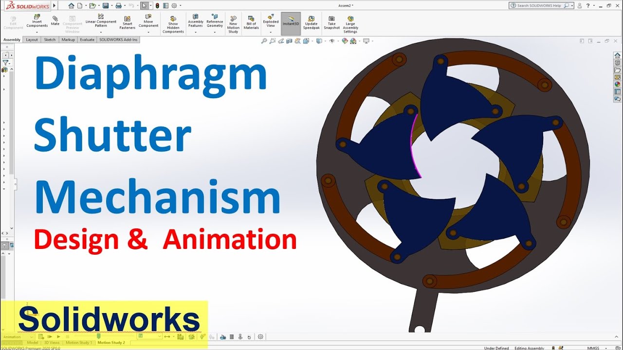 SolidWorks Assembly & Motion Animation #5 | Diaphragm Shutter Mechanism. Iris Mechanism