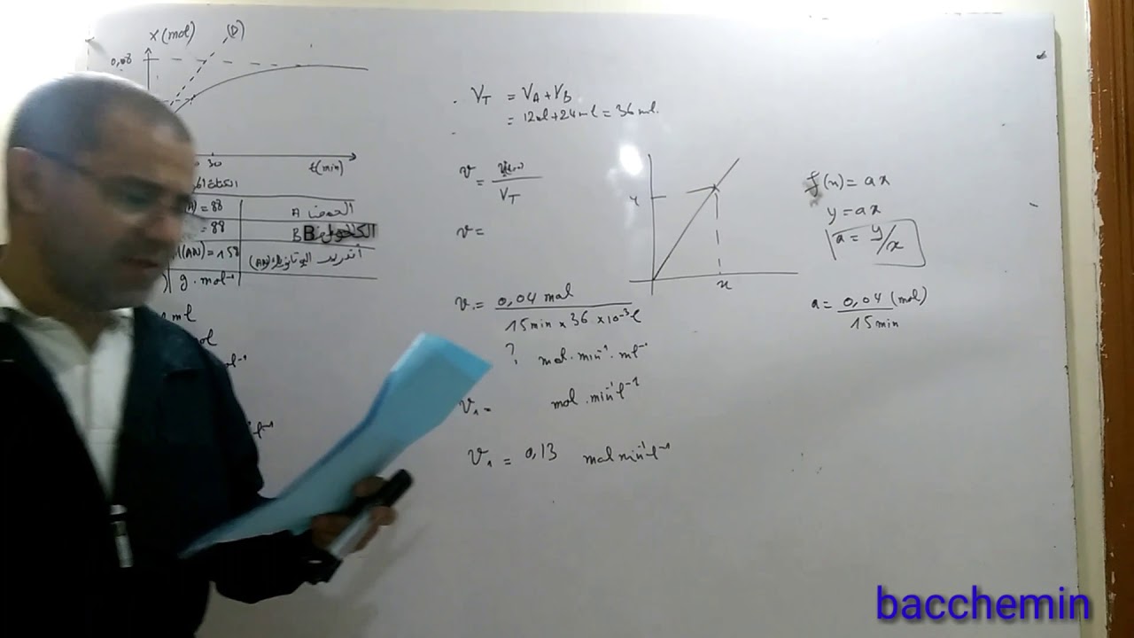 تصحيح وطني 2013 الاستدراكية فزياء تمرين التحول والتحكم الكميائي في تطور مجموعة علوم رياضية bacchemin