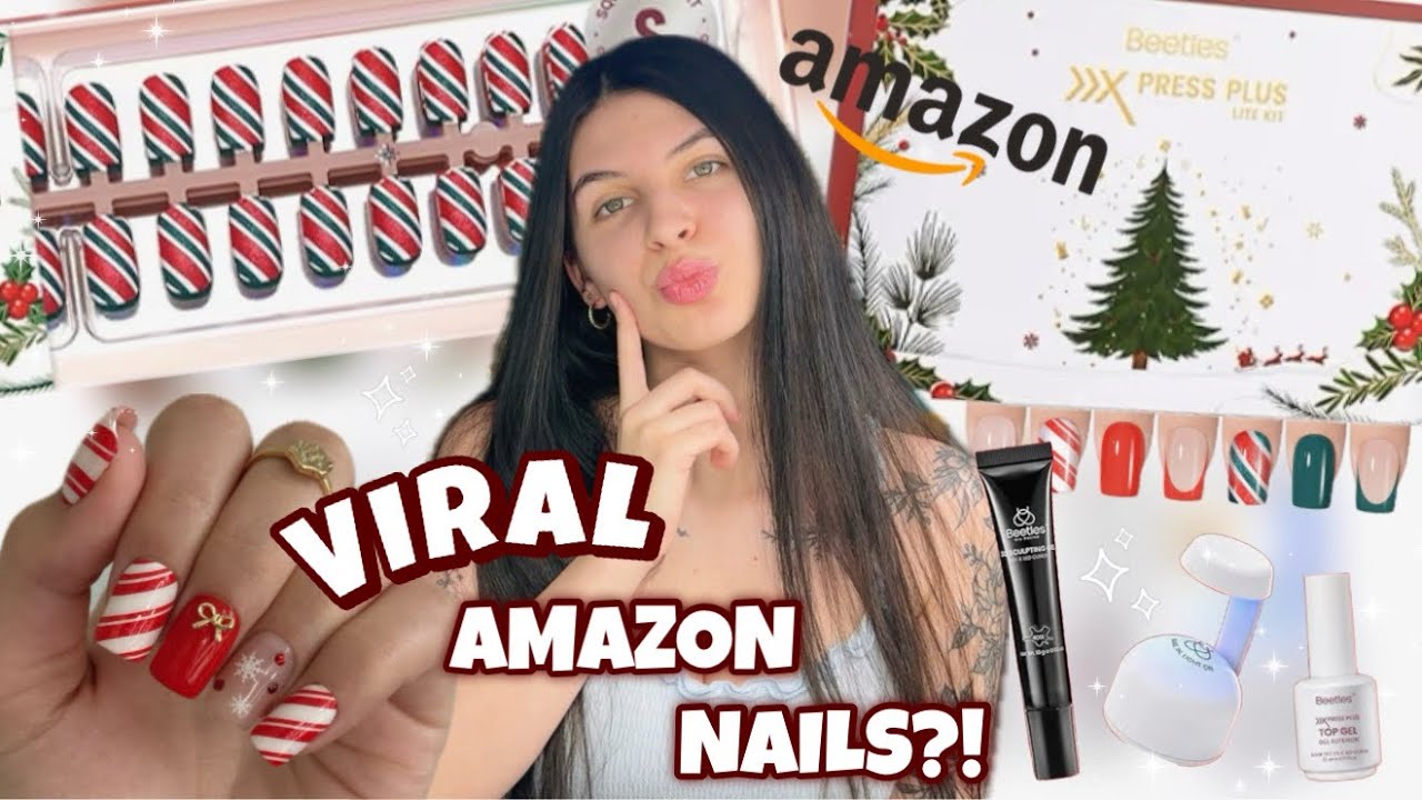 Пробуем ВИРУСНЫЙ набор для ногтей Amazon Beetles Christmas Glitz X Press Plus 🎄 ЛЕГКИЕ накладные ...