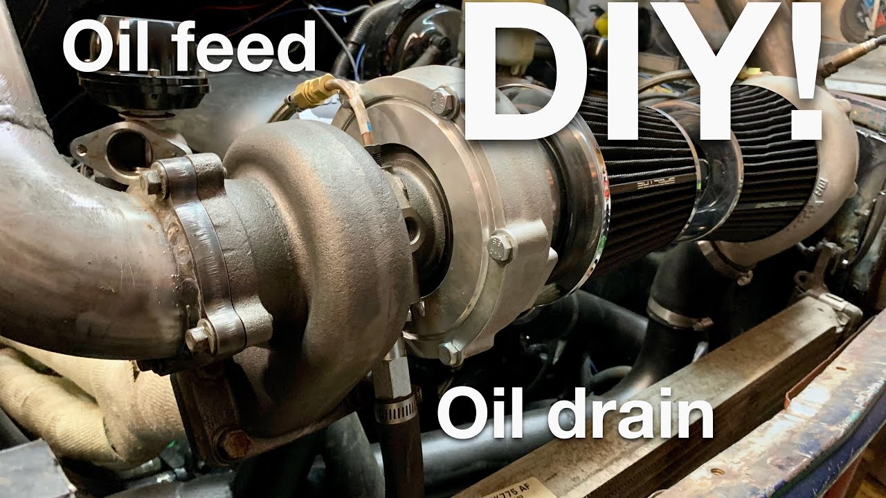 Fabbing up twin turbo oil feed and drain with braided PTFE hose and a DIY oil feel block