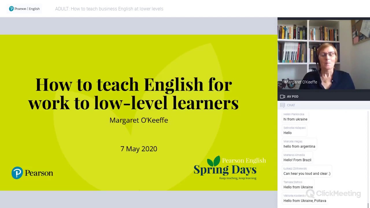 Pearson English Spring Days: how to teach English for work to low level students by M. O'Keeffe